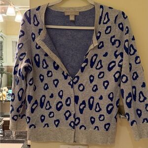 Banana Republic Gray and Blue Leopard Cardigan